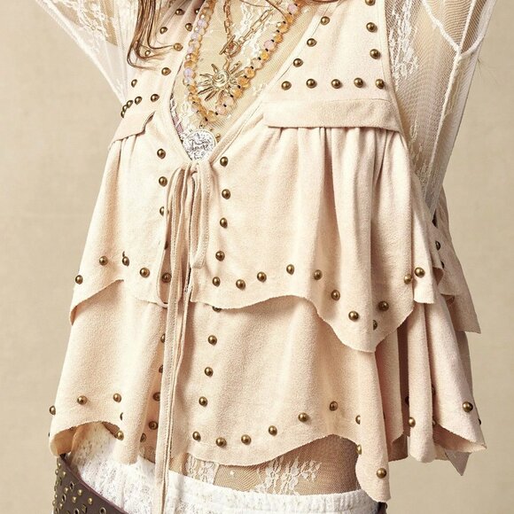 Tops - Apricot Boho Chic Women's Woven Front Tie Tank